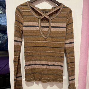 Free People Hayley Striped Long Sleeve Top Medium